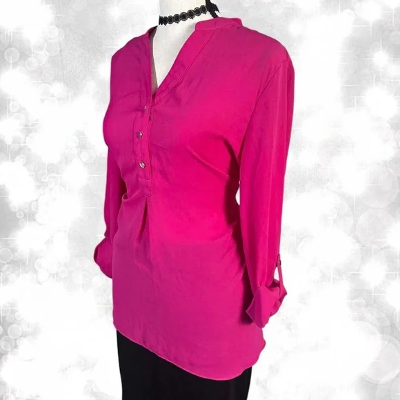 Barbiecore Hot Pink Y2K Style Long Sleeve Blouse - Picture 2 of 7